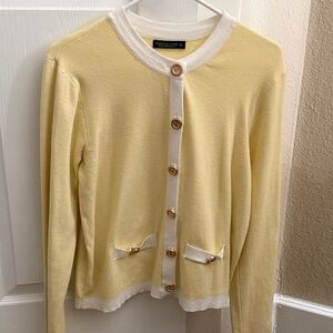 Yellow and White Button-Up Cardigan Sweater